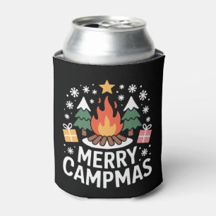 Merry Campmas Christmas Campfire Tree Xmas Camping Can Cooler