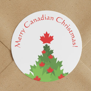 Merry Canadian Christmas Tree Classic Round Sticker