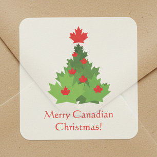 Merry Canadian Flag Maple Leaf Christmas Tree Square Sticker
