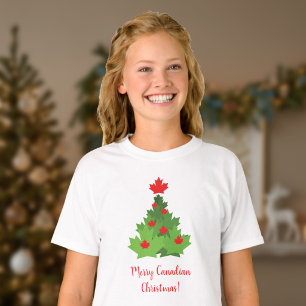 Merry Canadian Maple Leaf Flag Christmas Girls' T-Shirt