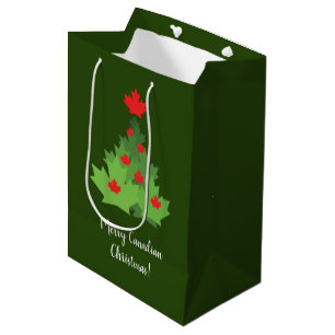 Merry Canadian Maple Leaf Flag Christmas Medium Gift Bag