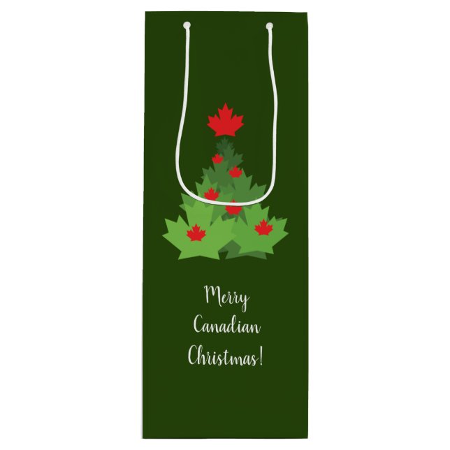 Merry Canadian Maple Leaf Flag Christmas Wine Gift Bag (Front)