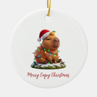 Merry Capy Christmas Unbothered Capybara Ceramic Tree Decoration