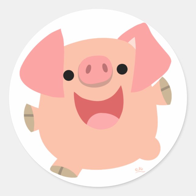 Merry Cartoon Pig round sticker (Front)