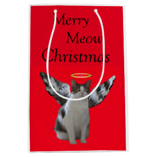 Merry Cat Angel Christmas Medium Gift Bag