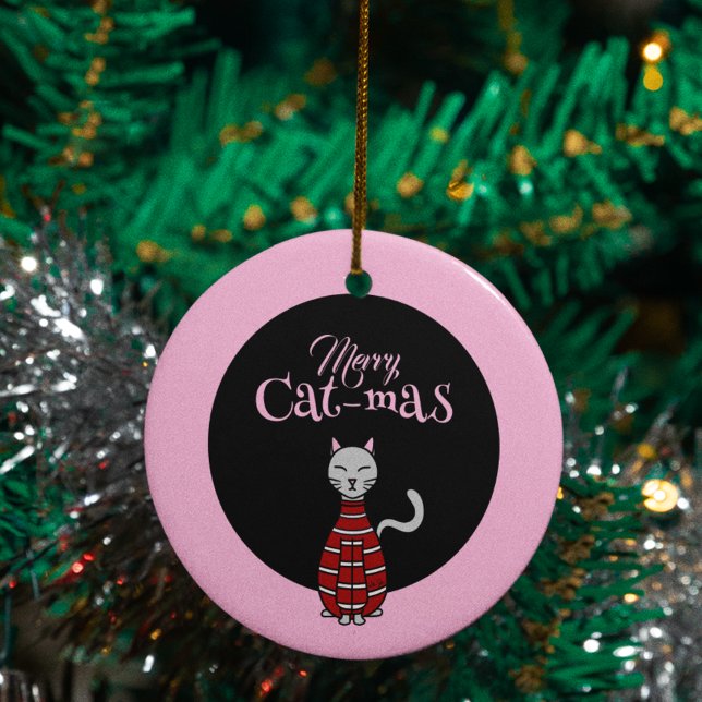 Merry Cat-Mas Pink/Black Christmas  Ceramic Tree Decoration (Creator Uploaded)