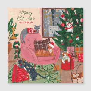 Merry Cat-mess cats Christmas magnetic card