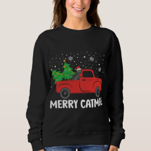 Merry Catmas Black Cat and Christmas Tree Red Truc Sweatshirt