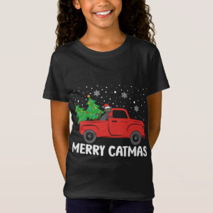 Merry Catmas Black Cat and Christmas Tree Red Truc T-Shirt