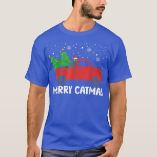 Merry Catmas Black Cat and Christmas Tree Red Truc T-Shirt