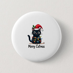 Merry Catmas Black Cat Christmas Light Xmas Family 6 Cm Round Badge