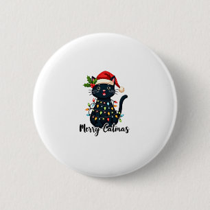 Merry Catmas Black Cat Christmas Light Xmas Family 6 Cm Round Badge