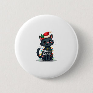 Merry Catmas Black Cat Christmas Light Xmas Family 6 Cm Round Badge