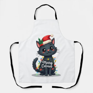 Merry Catmas Black Cat Christmas Light Xmas Family Apron