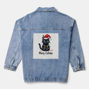 Merry Catmas Black Cat Christmas Light Xmas Family Denim Jacket