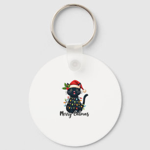 Merry Catmas Black Cat Christmas Light Xmas Family Key Ring
