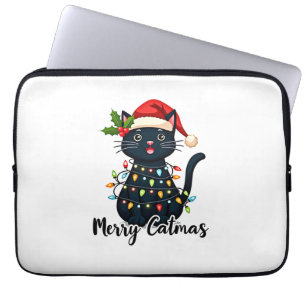 Merry Catmas Black Cat Christmas Light Xmas Family Laptop Sleeve