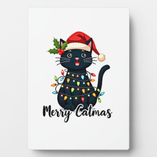 Merry Catmas Black Cat Christmas Light Xmas Family Plaque