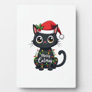 Merry Catmas Black Cat Christmas Light Xmas Family Plaque