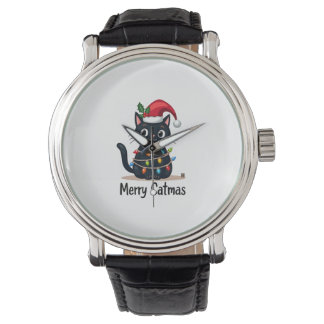 Merry Catmas Black Cat Christmas Light Xmas Family Watch