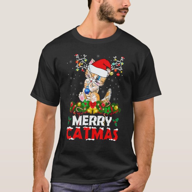 Merry Catmas Cat Christmas Pajamas X Mas Ugly Swea T-Shirt (Front)