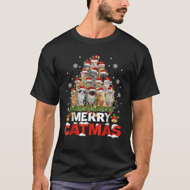 Merry Catmas Cat Christmas Pyjamas X mas Ugly Swea T-Shirt (Front)