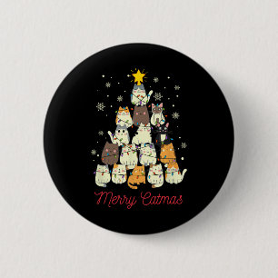 Merry Catmas Cat Christmas Tree Cat Lover 6 Cm Round Badge