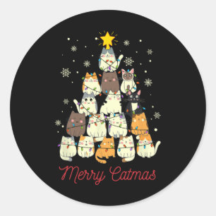 Merry Catmas Cat Christmas Tree Cat Lover Classic Round Sticker