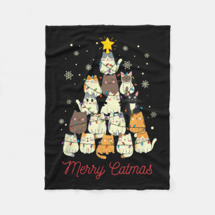 Merry Catmas Cat Christmas Tree Cat Lover Fleece Blanket