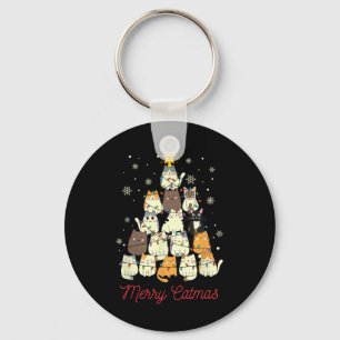 Merry Catmas Cat Christmas Tree Cat Lover Key Ring
