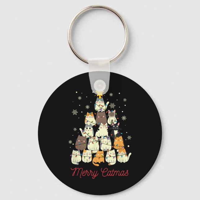 Merry Catmas Cat Christmas Tree Cat Lover  Key Ring (Front)