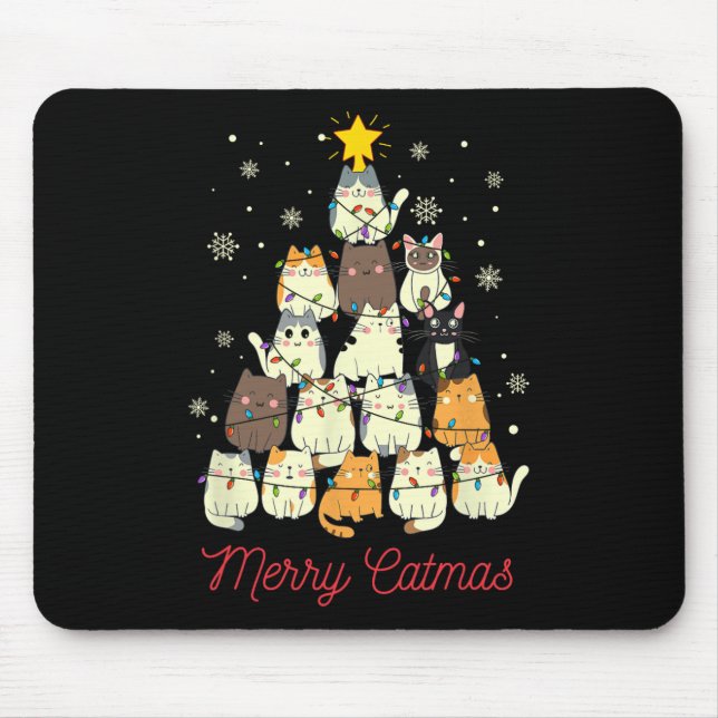 Merry Catmas Cat Christmas Tree Cat Lover  Mouse Mat (Front)