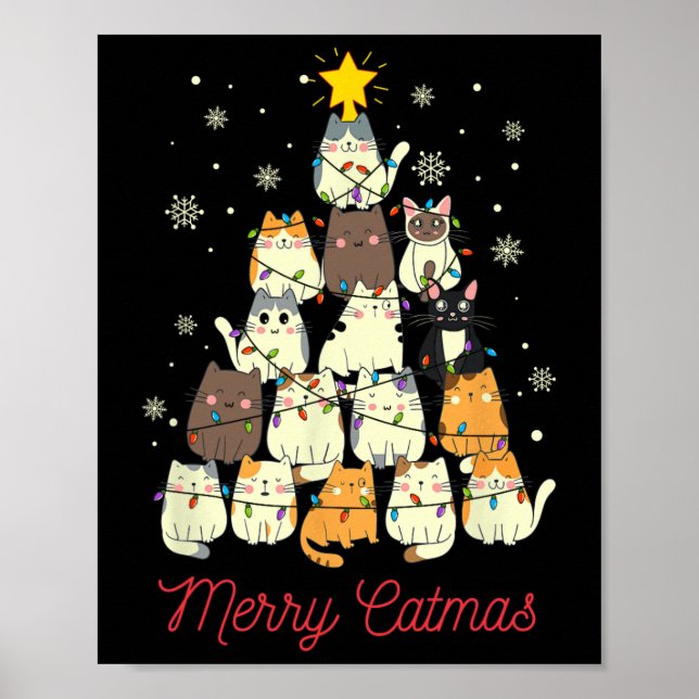 Merry Catmas Cat Christmas Tree Cat Lover  Poster (Front)