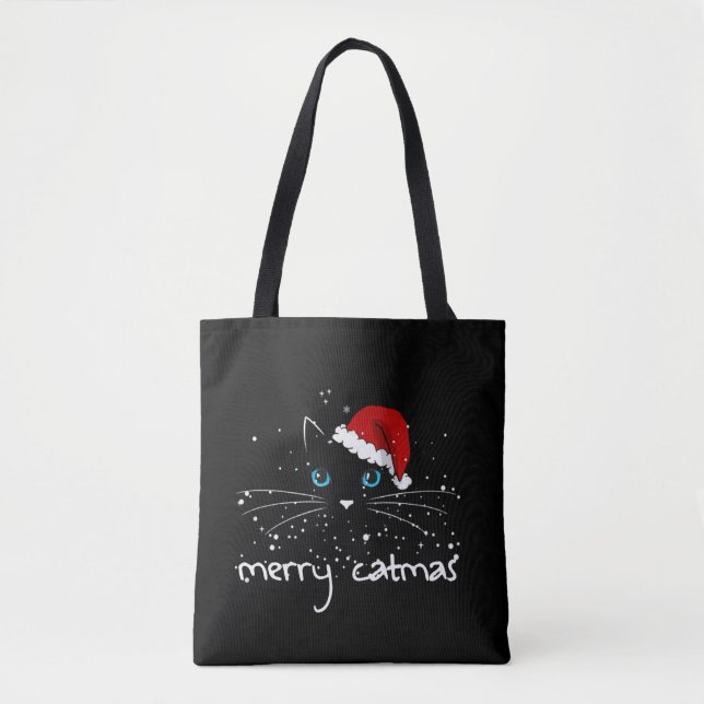 MERRY CATMAS Cat Christmas Tree Meme Tote Bag (Front)