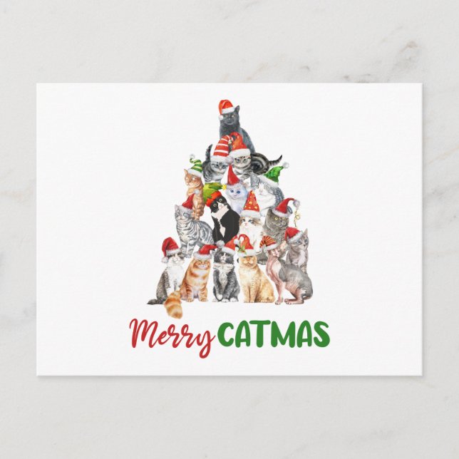Merry Catmas! Cat Christmas Tree Postcard (Front)