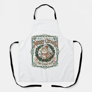 Merry Catmas Cat Christmas Vintage Vector Art Shir Apron