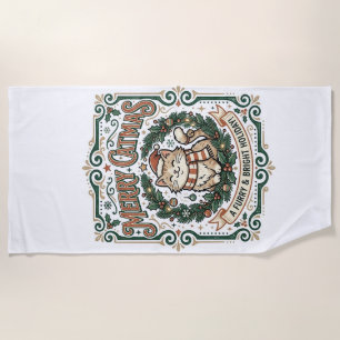 Merry Catmas Cat Christmas Vintage Vector Art Shir Beach Towel