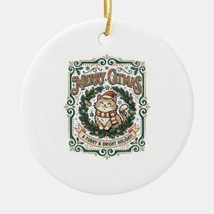 Merry Catmas Cat Christmas Vintage Vector Art Shir Ceramic Tree Decoration