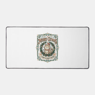 Merry Catmas Cat Christmas Vintage Vector Art Shir Desk Mat