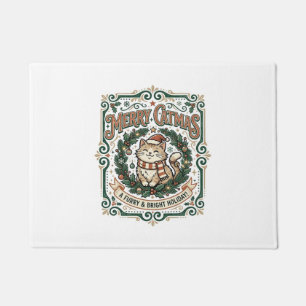 Merry Catmas Cat Christmas Vintage Vector Art Shir Doormat