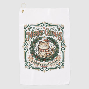 Merry Catmas Cat Christmas Vintage Vector Art Shir Golf Towel