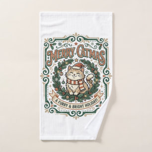 Merry Catmas Cat Christmas Vintage Vector Art Shir Hand Towel
