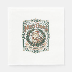 Merry Catmas Cat Christmas Vintage Vector Art Shir Napkin