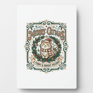 Merry Catmas Cat Christmas Vintage Vector Art Shir Plaque
