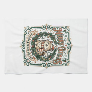Merry Catmas Cat Christmas Vintage Vector Art Shir Tea Towel