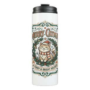 Merry Catmas Cat Christmas Vintage Vector Art Shir Thermal Tumbler