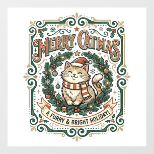 Merry Catmas Cat Christmas Vintage Vector Art Shir Window Cling