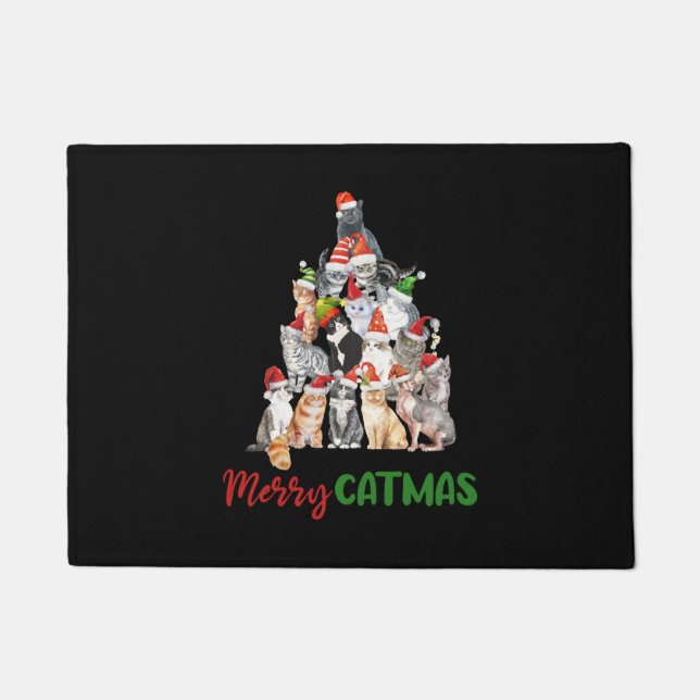 Merry Catmas Cat Lovers Christmas Doormat (Front)