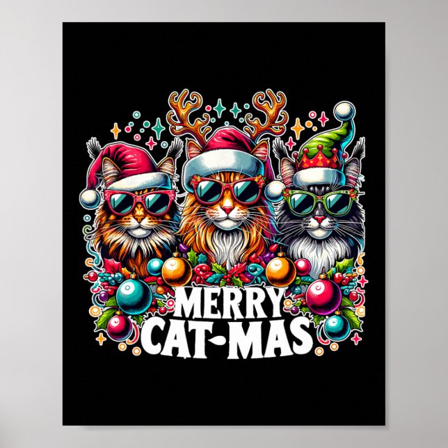 Merry Catmas Cat-mas Crew Christmas Fun Cats Poster (Front)