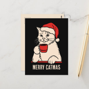 Merry catmas cat mum and cat dad coffee lover postcard